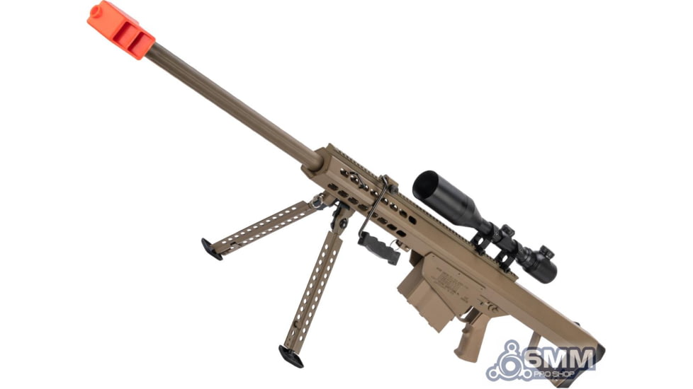 6mmProShop Barrett Licensed M82A1 Bolt Action Powered Airsoft Sniper Rifle, Tan, SW-024TN