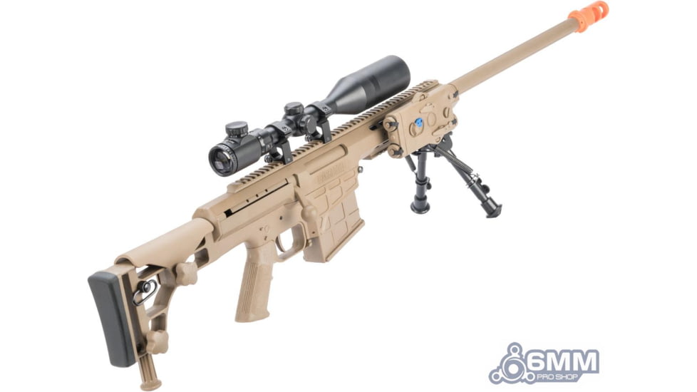 6mmProShop Barrett Licensed M98B RMAD w/Folding Stock Airsoft AEG Sniper Rifle, Full Size, Tan, SW-016TN