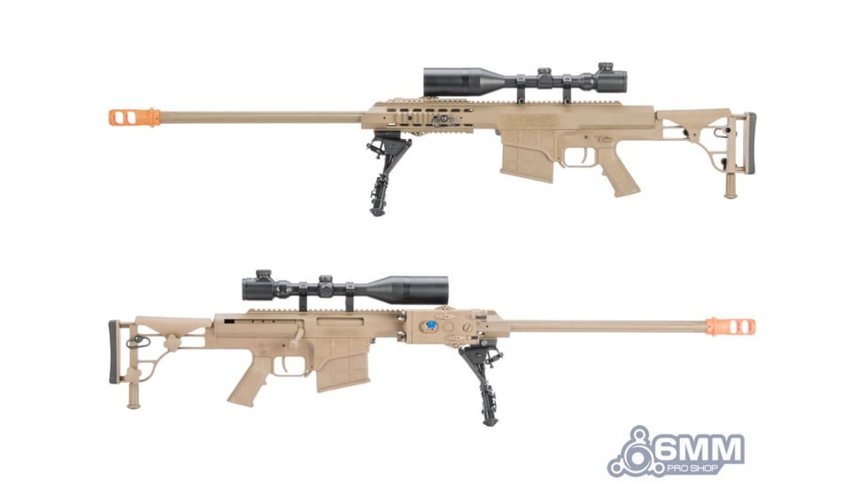 6mmProShop Barrett Licensed M98B RMAD w/Folding Stock Airsoft AEG Sniper Rifle, Full Size, Tan, SW-016TN