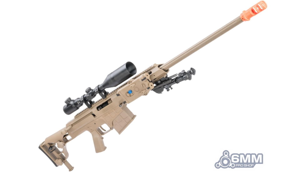 6mmProShop Barrett Licensed M98B RMAD w/Folding Stock Airsoft AEG Sniper Rifle, Full Size, Tan, SW-016TN