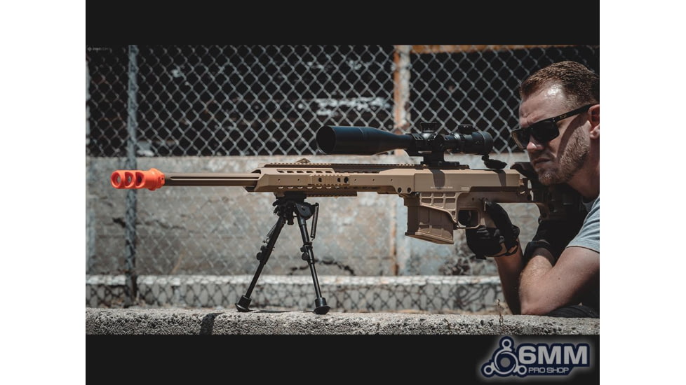 6mmProShop Barrett Licensed M98B RMAD w/Folding Stock Airsoft AEG Sniper Rifle, Full Size, Tan, SW-016TN