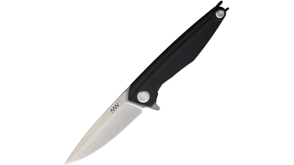 Acta Non Verba Knives Z300 Framelock Folding Knife, 3.5 stonewash finish Sleipner tool steel blade, Black finger grooved titanium handle, ANVZ300-017