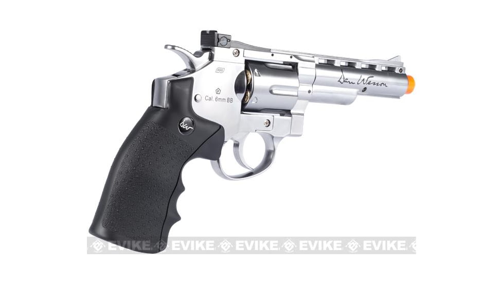 Action Sport Games Licensed Dan Wesson WG CO2 Full Metal High Power Airsoft 6mm Magnum Gas Revolver, Length 4in, Silver/Black, 50034
