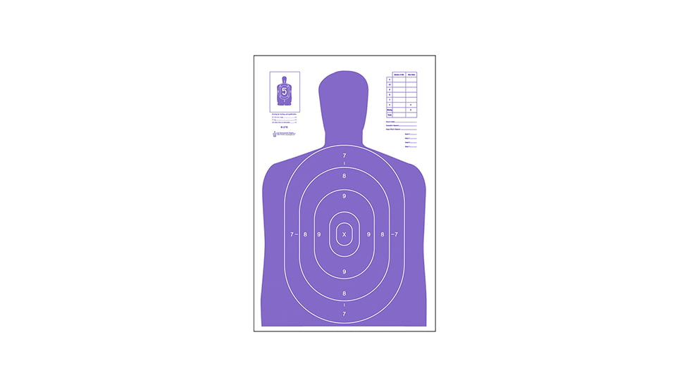 Action Target High Visibility Fluorescent B-27E Indoor Target, Pack of 100, Purple, B-27E-PR-100