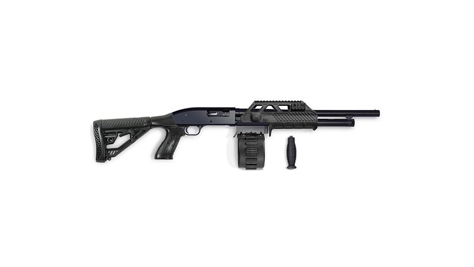 Adaptive Tactical Adjustable Stock w/ 10 Rnd Drum Sidewinder Venom Magazine-fed Shotgun System- Maverick 88 12 Gauge, Black, 12ga 10rd Drum, AT-00201