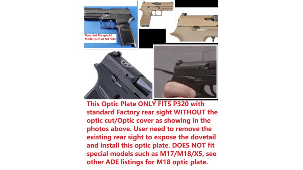 ADE Advanced Optics Adapter/Mounting Plate for Red Dot Sight, Vortex Venom/Razor/Viper/Burris Fastfire/Meopta/Docter/Sig Sauer P320, Black, P320 Plate