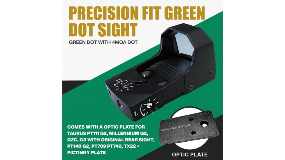 ADE Advanced Optics RD3-006 1x Reflex Green Dot Sight w/Taurus G2C/G2 Optic Mount Plate