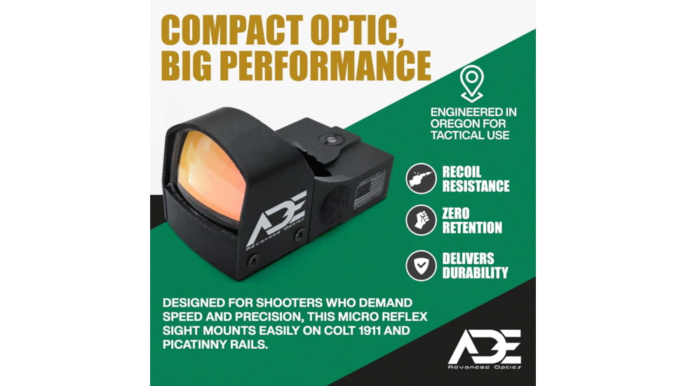 ADE Advanced Optics RD3-009 1x Reflex Red Dot Sight w/Mouting Plate 1911 Colt G/Standard Rear Sight&amp;Picatinny Rail