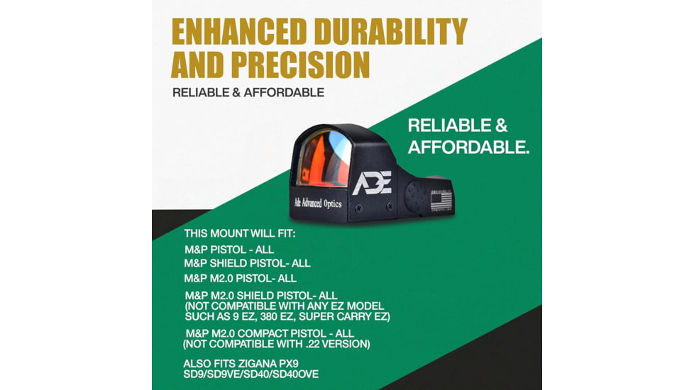 ADE Advanced Optics RD3-009 1x Reflex Red Dot Sight w/Mount Plate for S&amp;W MP M&amp;P/ Standard Picatinny Mount