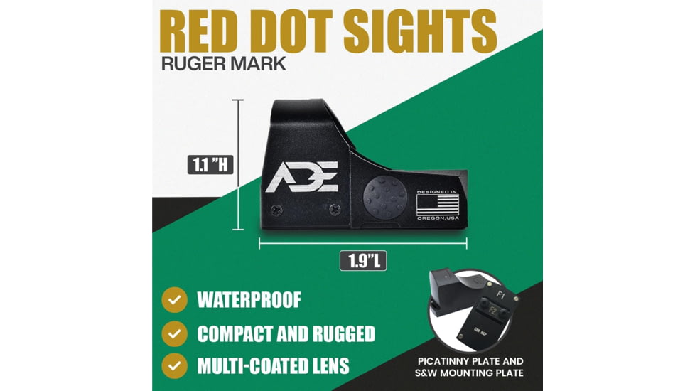 ADE Advanced Optics RD3-009 1x Reflex Red Dot Sight w/Mount Plate for S&amp;W MP M&amp;P/ Standard Picatinny Mount