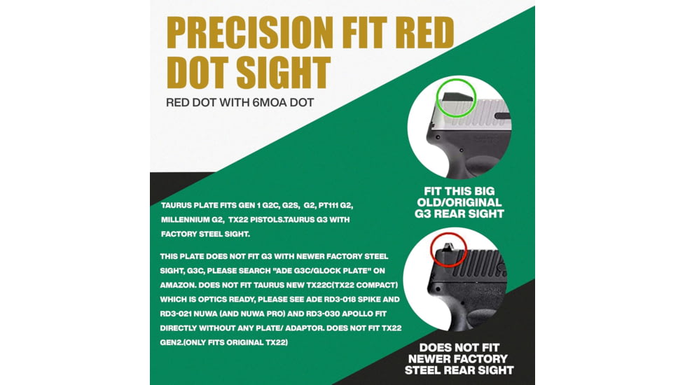 ADE Advanced Optics RD3-009 1x Reflex Red Dot Sight w/Taurus PT111 G2, Millennium G2 Optic Mount Plate
