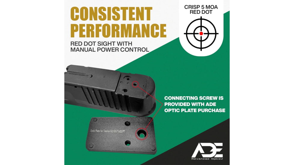 ADE Advanced Optics RD3-009 1x Reflex Red Dot Sight w/Taurus PT111 G2, Millennium G2 Optic Mount Plate
