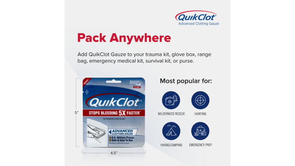 Adventure Medical Kits QuikClot Gauze, 3 x 2in, 5020-0025