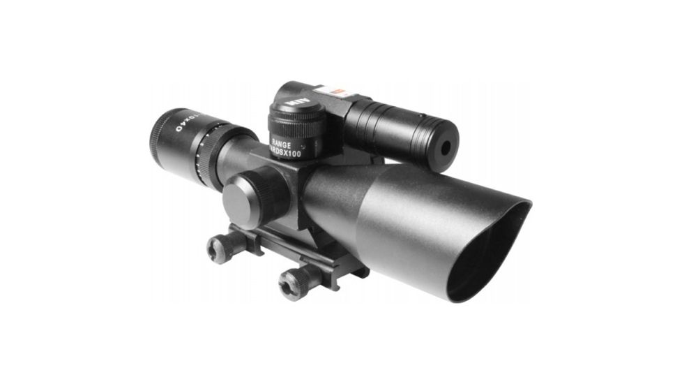 EDEMO AIM Sports Inc 2.5-10X40 Dual Illuminated Rifle Scope w/ Green Laser, Black, Medium, Green Laser/Mil-Dot JDNG251040G-N, EDEMO2