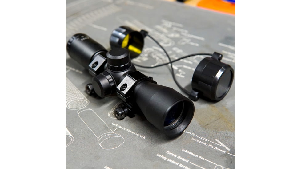 AIM Sports Inc 4X32 Compact Mil-Dot Scope W/Rings, Black, Medium, JTM432B