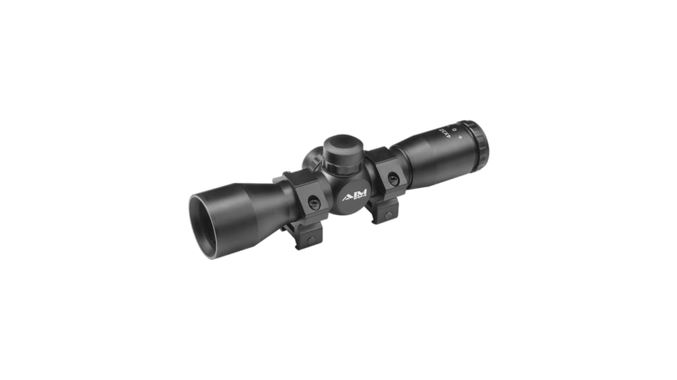 AIM Sports Inc 4X32 Compact Rangfinder Scope W/Rings &amp; Sunshade, Black, Medium, JTR432B-S