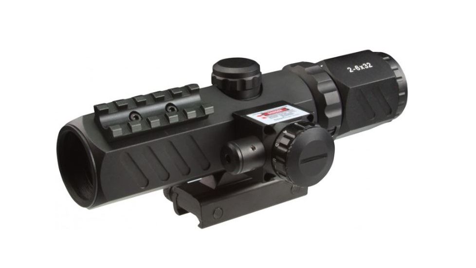 AIM Sports Inc Recon Series 2-6x32mm Scope w/ Red Laser and Mil-Dot Reticle JDSRMR2632B-N