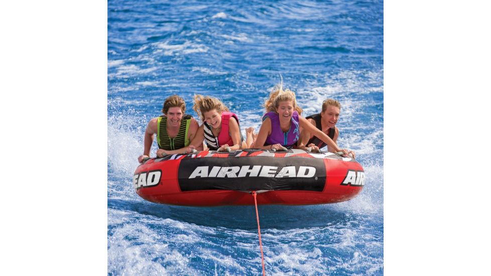 Airhead Mega Slice Inflatable Quadruple Rider Towable, Red/Black/Gray, AHSSL-42