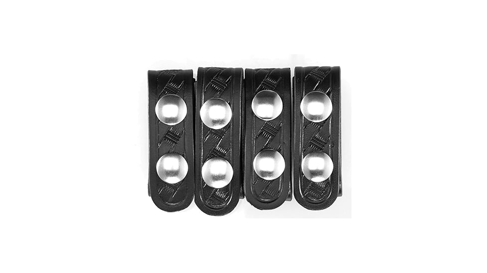 Aker Leather 531 Double Snap 3/4inch Wide Belt Keepers, Chrome Snap, 4 PK, Basketweave, Black, A531-BW-4PK-CH