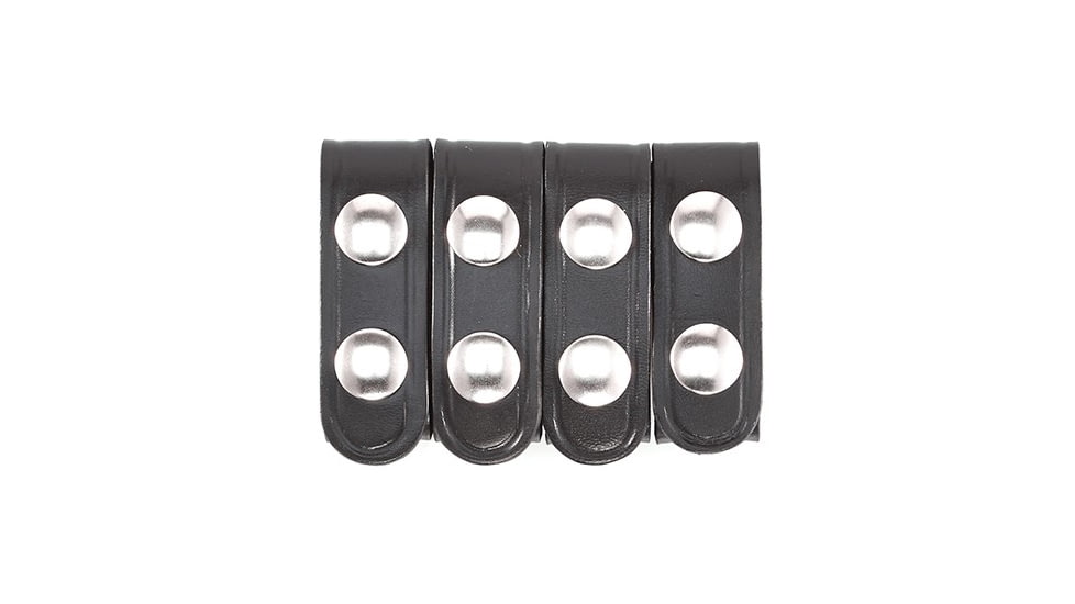Aker Leather 531 Double Snap 3/4inch Wide Belt Keepers, Chrome Snap, 4 PK, Plain, Black, A531-BP-4PK-CH