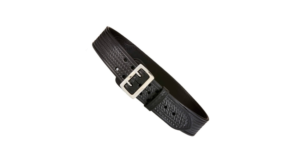 Aker Leather Model B03 2.25inch Half Leather Lined Sam Browne Belts, Chrome Buckle, 42 in, Basketweave, Black, B03-BW-42-CH