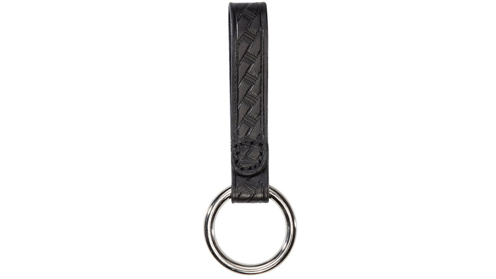 Aker Leather Baton Ring, No Snap, Chrome Ring, Small, Basketweave, Black, A550-BW-NS-CH