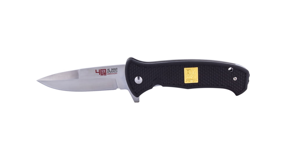 Al Mar Knives 40th Anniversary Collection S.E.R.E. 2020 Folding Knife, D2, 58HRC, Satin, 3.6 in, Traditional, Glass Nylon, Black, AMK9202