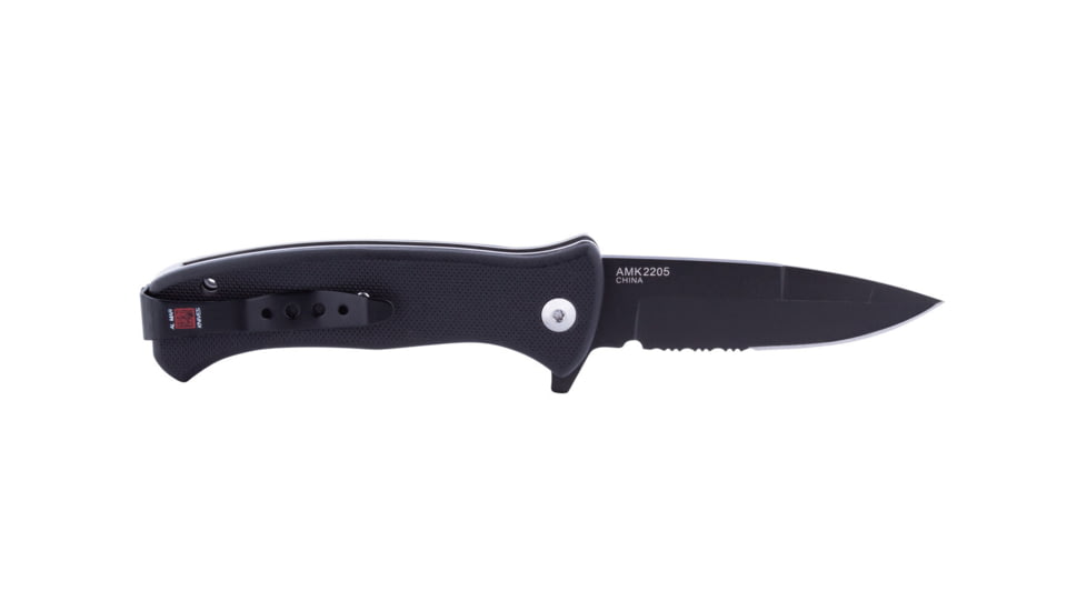 Al Mar Knives Mini S.E.R.E. 2020 Night G Series Folding Knife, Liner Lock Spring Assist, D2, 58HRC, Ti-Black, 3 in, Combo, G10, Black, AMK2205