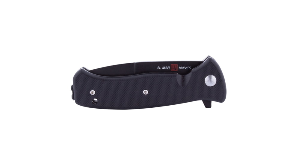 Al Mar Knives Mini S.E.R.E. 2020 Night G Series Folding Knife, Liner Lock Spring Assist, D2, 58HRC, Ti-Black, 3 in, Combo, G10, Black, AMK2205