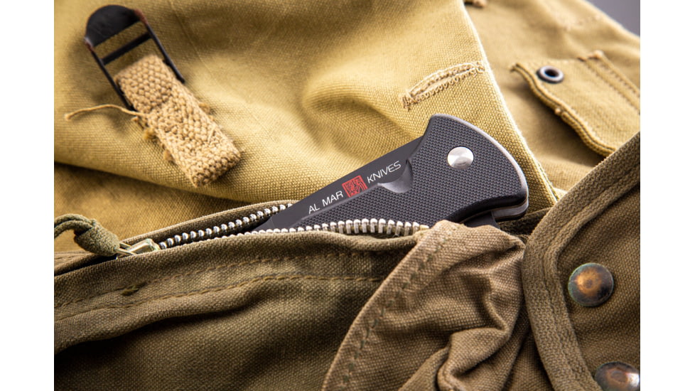 Al Mar Knives Mini S.E.R.E. 2020 Night G Series Folding Knife, Spring Assist, D2, 58HRC, Ti-Black, 3 in, Traditional, G10, Black, AMK2204
