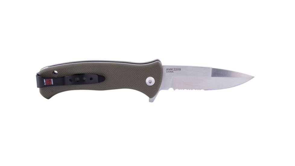 Al Mar Knives Mini S.E.R.E. 2020 OD Green Series Folding Knife, Spring Assist, 8Cr, 3 in, Combo, OD Green, AMK2209