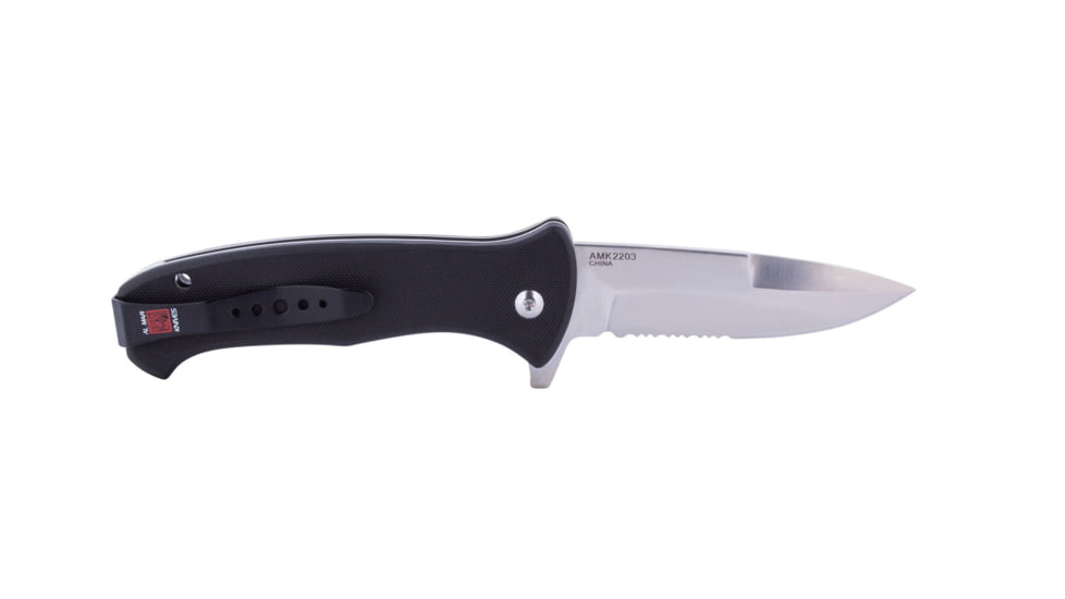 Al Mar Knives S.E.R.E. 2020 G Series Folding Knife, Liner Lock Spring Assist, D2, 58HRC, Satin, 3.6 in, Combo, G10, Black, AMK2203