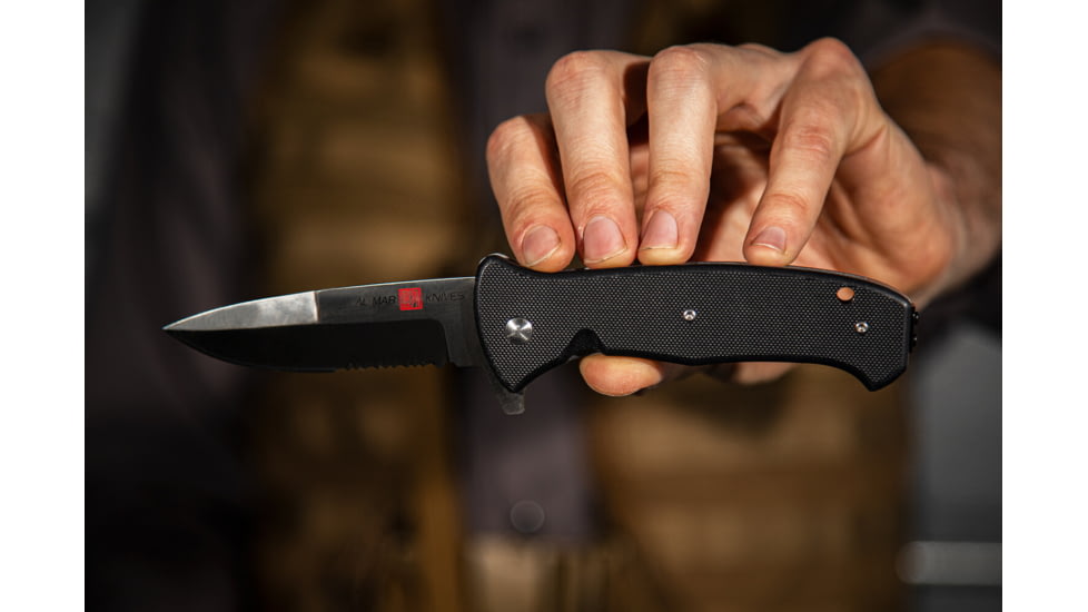 Al Mar Knives S.E.R.E. 2020 G Series Folding Knife, Liner Lock Spring Assist, D2, 58HRC, Satin, 3.6 in, Combo, G10, Black, AMK2203