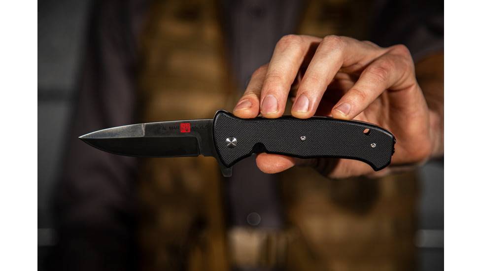 Al Mar Knives S.E.R.E. 2020 G Series Folding Knife, Liner Lock Spring Assist, D2, 58HRC, Satin, 3.6 in, Traditional, G10, Black, AMK2202
