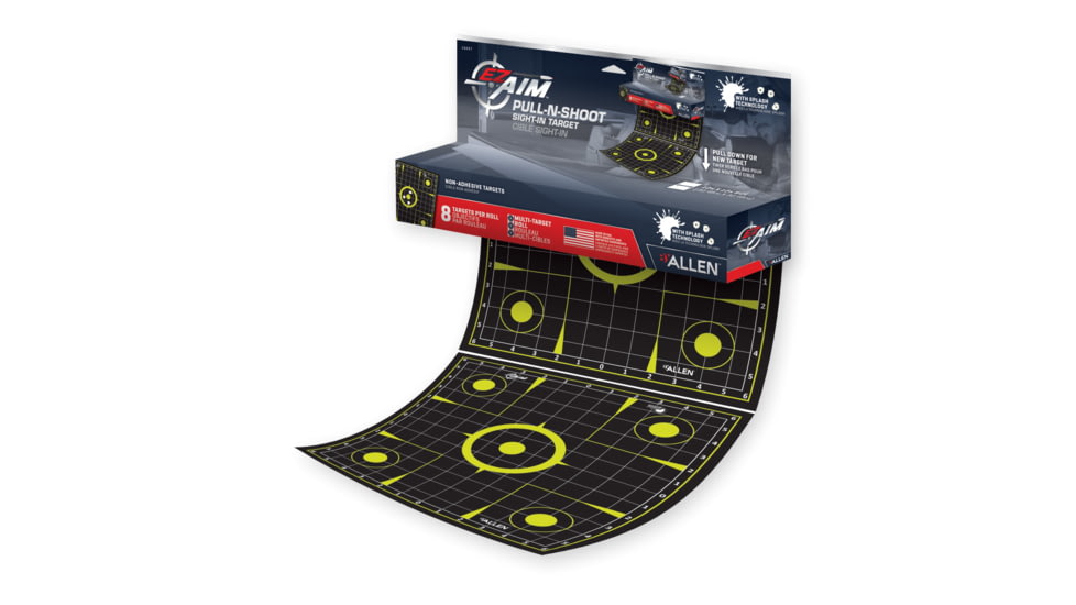 Allen EZ-Aim Pull-N-Shoot Splash Paper Sight In Grid Target Roll, 8 Pieces Per Pack, Yellow/Black, 12x12in, 15257