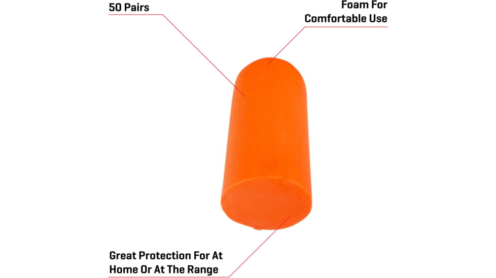 Allen Foam Ear Plugs, 32 dB NRR, ANSI S3.19 &amp; CE EN352-1 Hearing Protection Rated, 50-Pack, Orange, One Size, 2354