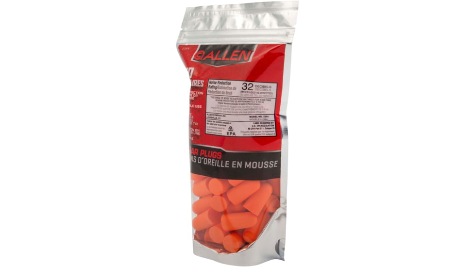 Allen Foam Ear Plugs, 32 dB NRR, ANSI S3.19 &amp; CE EN352-1 Hearing Protection Rated, 50-Pack, Orange, One Size, 2354