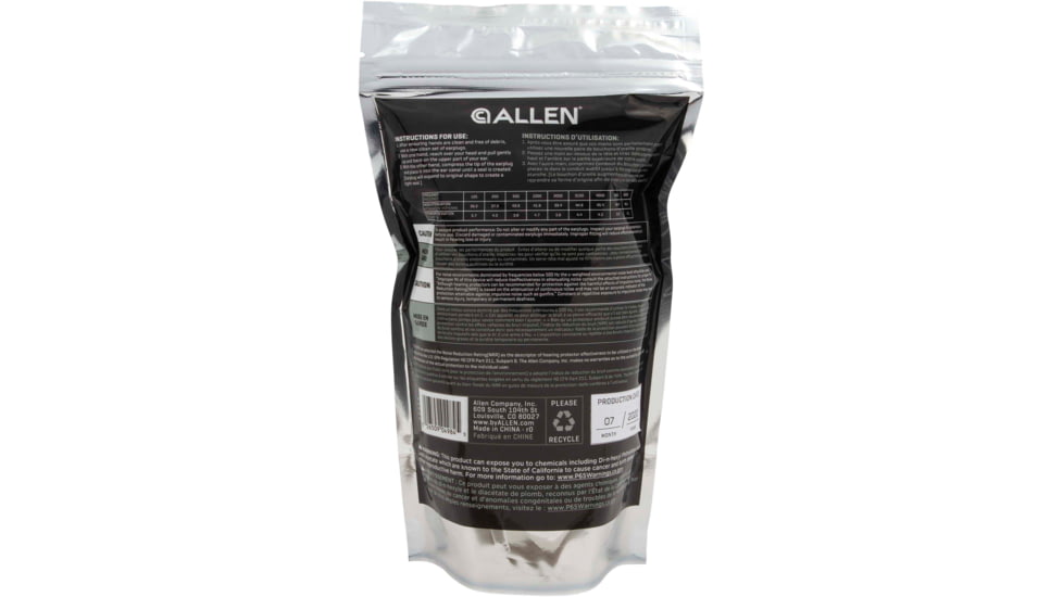 Allen Foam Ear Plugs, 32 dB NRR, ANSI S3.19 &amp; CE EN352-1 Hearing Protection Rated, 50-Pack, Orange, One Size, 2354