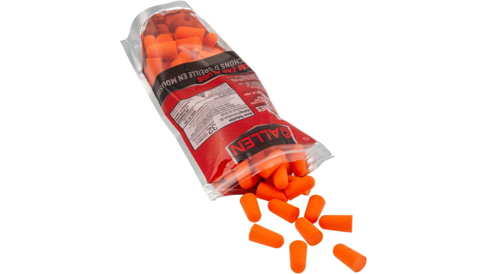 Allen Foam Ear Plugs, 32 dB NRR, ANSI S3.19 &amp; CE EN352-1 Hearing Protection Rated, 50-Pack, Orange, One Size, 2354