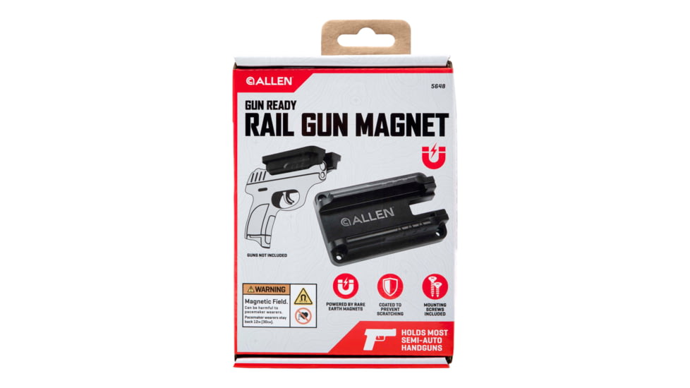 Allen Gun Ready Rail Handgun Magnet, 1 Handgun, Black, Metal, 5648
