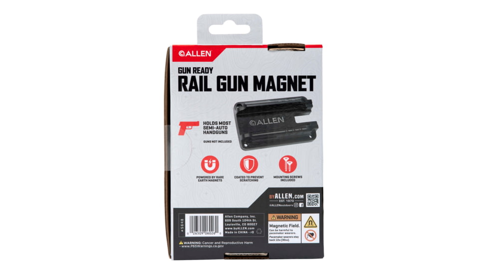 Allen Gun Ready Rail Handgun Magnet, 1 Handgun, Black, Metal, 5648