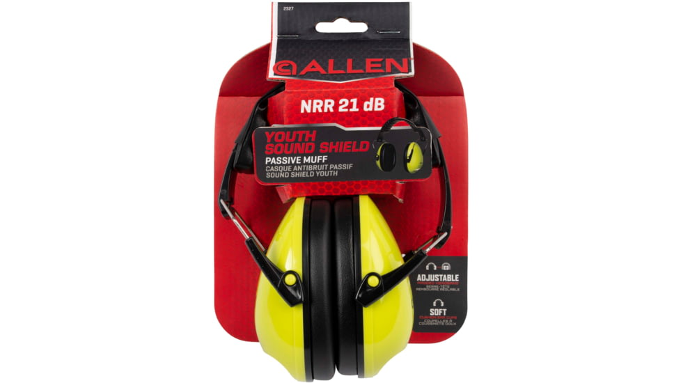 Allen Youth Sound Shield Foldable Safety Earmuffs, 21 dB NRR, ANSI S3.19 &amp; CE EN352-1 Hearing Protection Rated, Black/Chartreuse, One Size, 2327