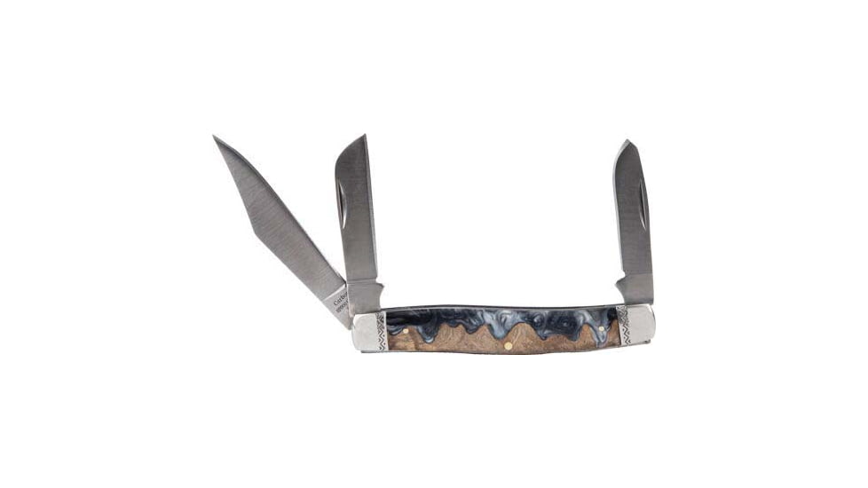 American Buffalo Knife Roper Stockman Lahar Series 3 Blades Folding Knife, 4in, Carbon Steel, Drop Point, Sheepsfoot, Spey Point, Wood/Resine Black/Brown Handle, RP0001CLB