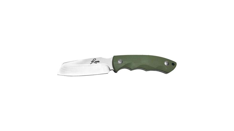 American Buffalo Knife ABKT Roper Razor 3in, Fixed Blade, Green, G10 Handle W/sheath, RP023G