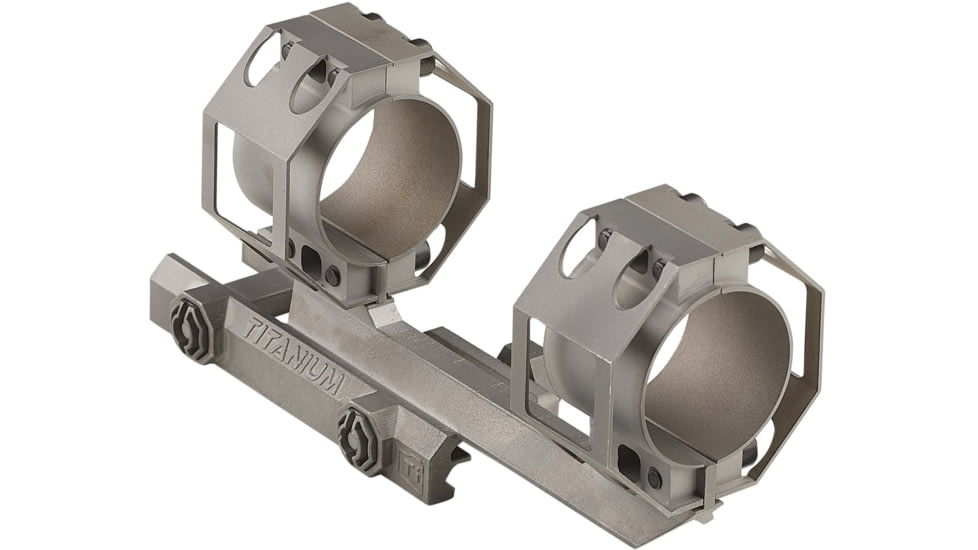 American Defense Manufacturing 30mm Full Titanium Dual Ring Scope Mount w/ Vertical Split Rings w/ 1/2in Titanium GI Bolts, Raw Titanium, Small, AD-RECON-30-Ti-TGIB-R
