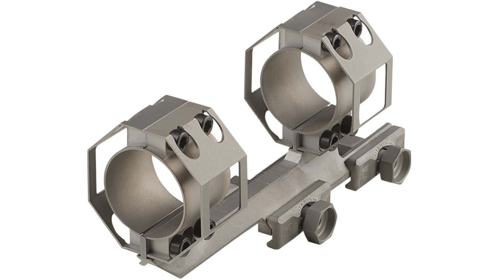 American Defense Manufacturing 30mm Full Titanium Dual Ring Scope Mount w/ Vertical Split Rings w/ 1/2in Titanium GI Bolts, Raw Titanium, Small, AD-RECON-30-Ti-TGIB-R