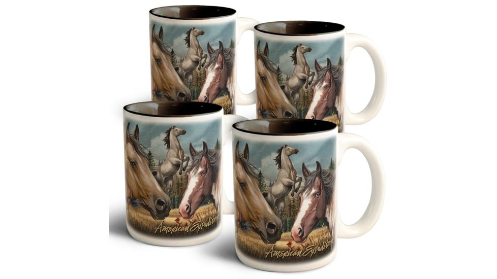 American Expedition Collage Coffee Mugs, Set of 4, Mustang 4012076