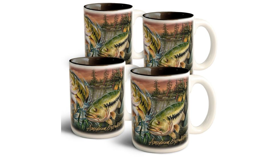 American Expedition Collage Coffee Mugs, Set of 4, Bass 4012077