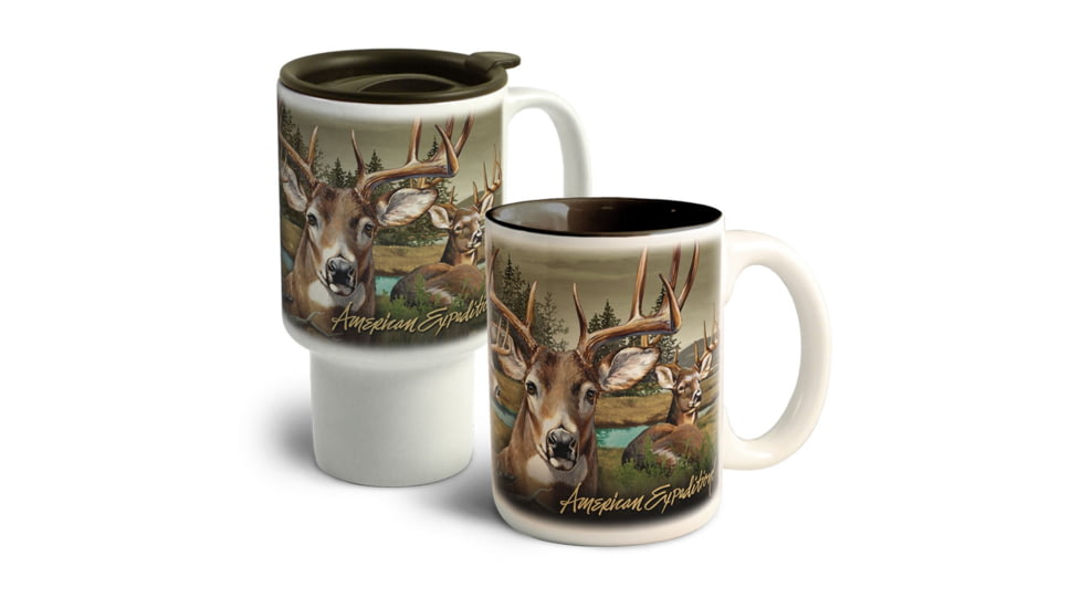 American Expedition Home and Away Stoneware Mug Set, Deer Collage 4012095