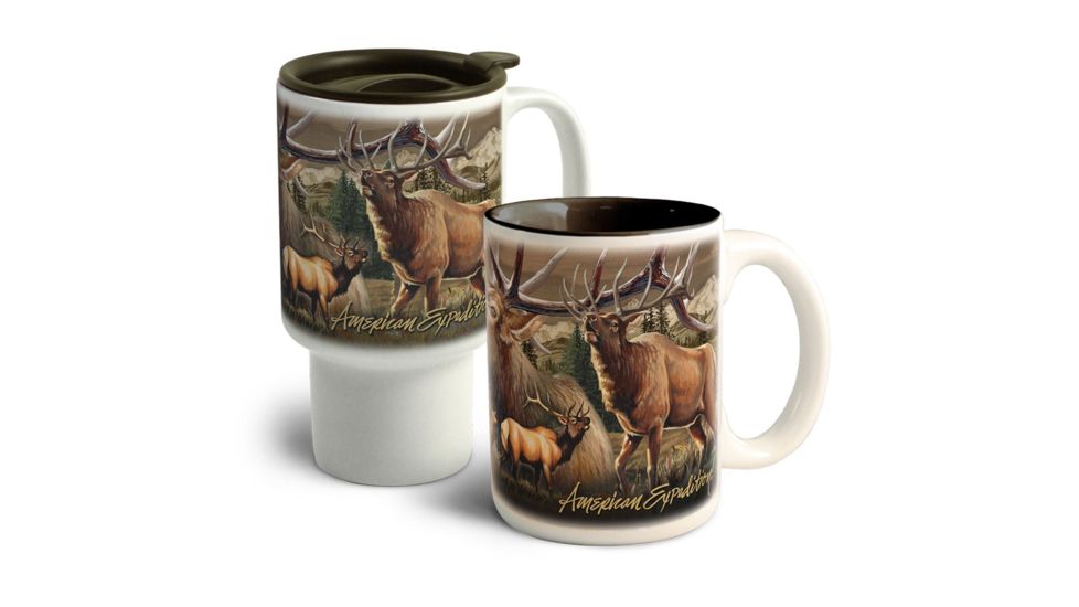 American Expedition Home and Away Stoneware Mug Set, Elk Collage 4012097